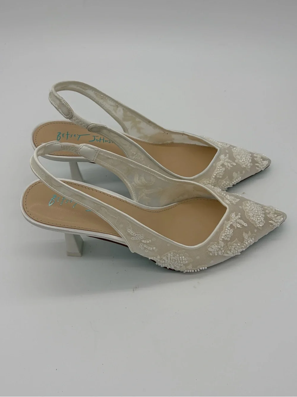 Betsey Johnson Ivory Beaded Slingback Pointed Heels